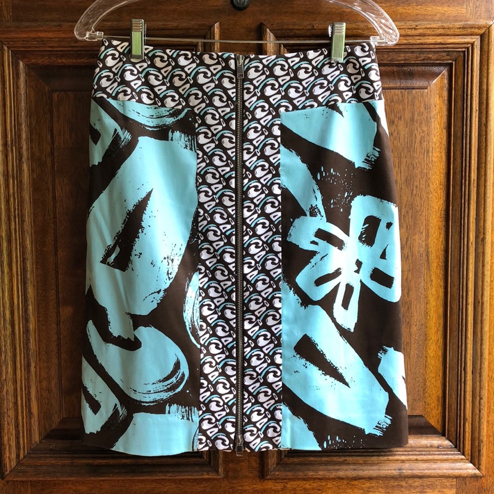 Etcetera Skirt, Turquoise and Brown, size 4
